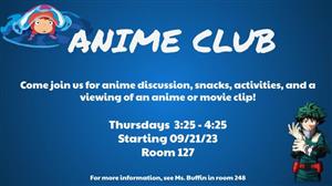 Background blue Anime Club Thursdays in Room 127 3:25-4:25 